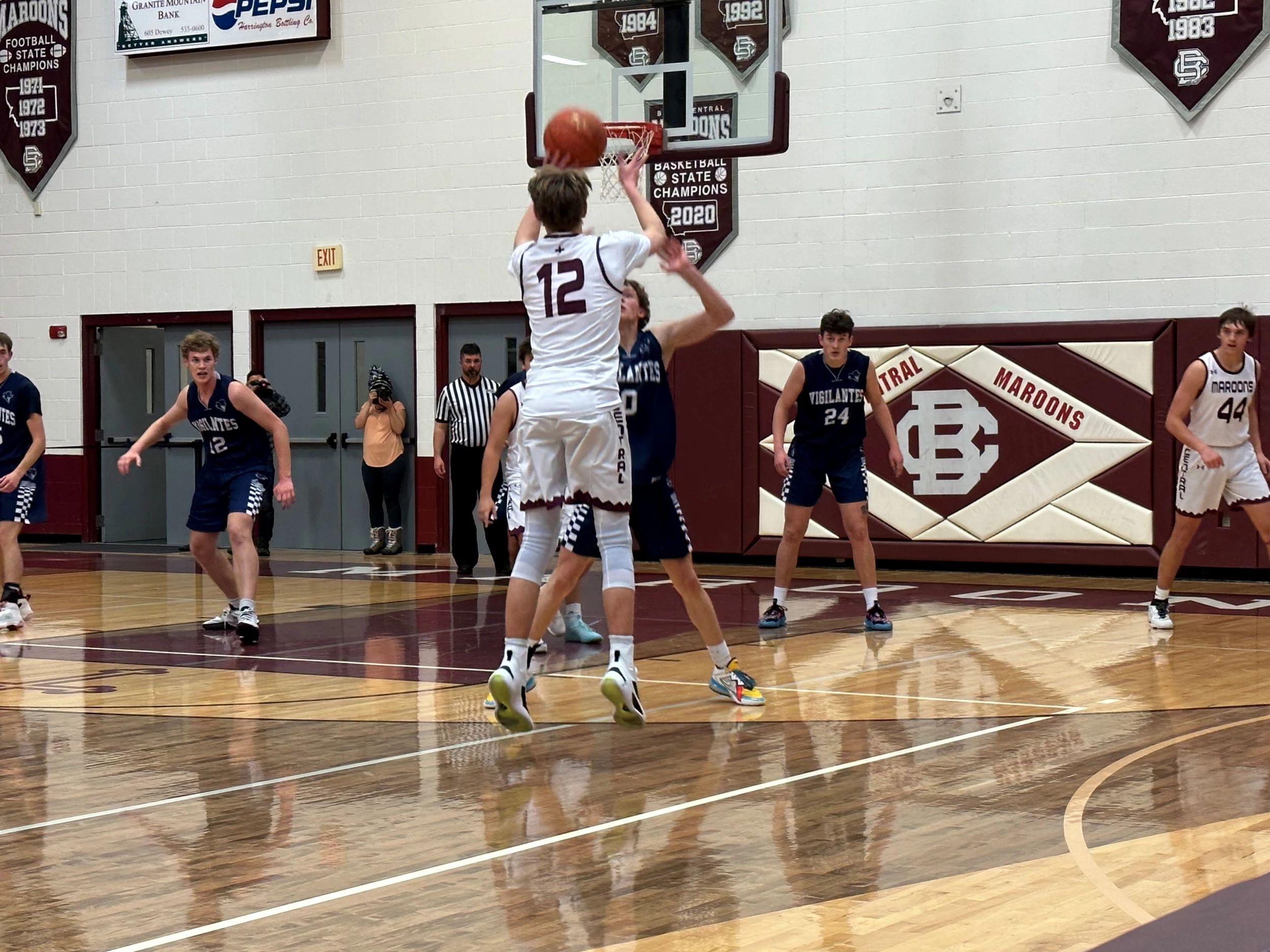 Dougie Peoples launches a trey against East Helena earlier this season at the Maroon Activities Center.  Photo: Tommy O/Townsquare Media