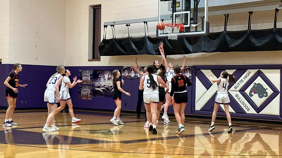 Butte High's Laura Rosenleaf is fouled by Missoula Hellgate's Alex Colvill Friday night in Western AA Girls Basketball. Photo: Tommy O/Townsquare Media